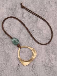 1件独特夸张极简椭圆形合金吊坠项链，男士时尚串珠嘻哈长链，情侣礼物，情人节和圣诞节礼物