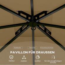 Outsunny Gazebo, Approximately 3.4 X 3.4 M, Water-Repellent Garden Pavilion With 4 Side Panels, Roof, Party Tent With UV Protection, Galvanized Metal Frame, Beige - Camel - View 6