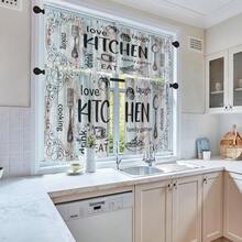 1pc/2pcs Farmhouse Rustic Kitchen Window Curtains Valance, Wooden Vintage Window Valance Curtain With Grey/Teal/Black Kitchen Design Curtains, Polyester Small Cafe Drapes For Festival Holiday Anniversary Gifts Housewarming Gifts, Window Treatment Short Curtain For Living Room Bedroom Bathroom Farmhouse Kitchen Decor, Rod Pocket, Machine Washable - 復古廚房 3 - 查看 3