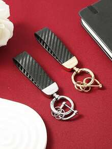 Premium Carbon Fiber PU Leather Keychain With Creative Mesh Bracelet And Car Remote Control Pendant - Minimalist And Elegant Hanging Accessory - one-size - View 5