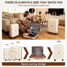 DEESSERA 4pcs Family Travel Luggage Set In Rose Golden - 13",20", 24", & 28" Suitcases With TSA-Approved Combination Locks, Durable PP Material, Double-Layer Explosion-Proof Zipper, Ideal For Secure Family Travel, Luggage For Travel - trắng - Xem 2