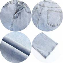 THUNDER Womens High Waisted Wide Leg Jeans Stretchy Distressed Pants - 2# Light Blue - View 6