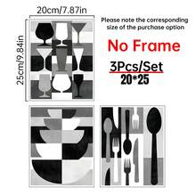 3 PIEZAS Póster de lienzo abstracto en blanco y negro. Póster abstracto de cuchillo, tenedor, taza y tazón. ¡Decoración del hogar y arte de pared! Arte de lienzo para pared. Decoración de pared para dormitorios, salas de estar, baños, comedores y pasillos de oficinas. Decoración de habitación estética, decoración de habitación, decoración de habitación, marco opcional.