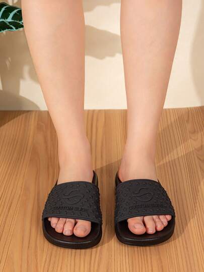 女士纯色休闲塑料拖鞋，星形图案，舒适易穿的沙滩凉鞋，适合春夏穿着