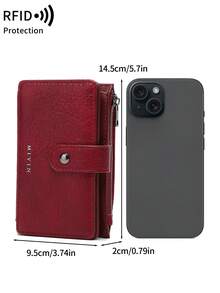 MIYIN Vintage RFID Blocking Multi-Functional Multi-Card Slot Short Wallet, Unisex, Portable For Daily Use, Retro Casual Style, With Zipper And ID Card Window, Can Hold Credit Cards, ID, Cash, Letters, Tri-Fold Design, Zipper Wallet, Christmas Gift, Thanksgiving Gift, Birthday Gift, Anniversary Gift, Women Wallet, Long Wallet - Burgundy - View 12