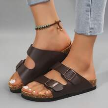 Sandals For Women Slide On Design Adjustable Strap Cork Comfort Footwear - Dark Brown - View 5