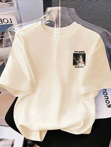 Tween Girls' Cartoon Hamster Print Loose Fit Round Neck Drop Shoulder T-Shirt - Apricot - View 3