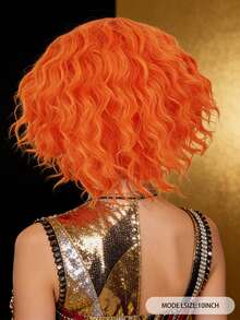 Hitzebeständige synthetische orange Bob Perücke, kurze flauschige lockige schulterlange Perücke. Natürlich & leicht zu tragen für Männer und Frauen. Geeignet für Partys, Urlaub, Clown Cosplay, Bühne, Ausstellung und Weihnachten, ideales praktisches Geschenk. - Verschiedenfarbig - Übersicht 3