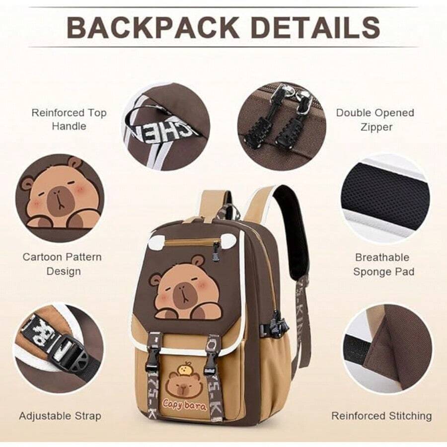 Mochila escolar impermeable de carpincho para niños, gran capacidad multifuncional con estuche para lápices, ideal para escuela y viajes - como en la foto - Ver 1