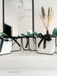 Simple Black & White Bow Decor Gift Tote Bag, Large Capacity White Paper Shopping Bag, Solid Color Shopping Bag, Small Business Supplies, Father's Day, Mother's Day, Back To School, Summer Wedding, Birthday Gift, Premium Gift Bag, Quality & Affordable, Wedding Favor, Elegant Gift Bag For Friends And Family - Multicolor - View 5