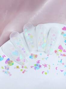 Caixa com 12 Compartimentos Glitter Iridescente de Sereia Transparente para Unhas, Lantejoulas Decorativas de Coração e Lua PET para Unhas DIY - Branco - Visão 5