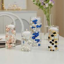 200g Ngọc trai nhân tạo nổi không lỗ, nhiều kích cỡ 10mm/16mm/20mm, dùng để trang trí bình hoa, trang trí đám cưới, trang trí nến nổi, trang trí bàn tiệc, thích hợp cho việc tự làm đồ trang trí đám cưới, sinh nhật, tiệc theo chủ đề, ngày Valentine, Halloween, Giáng sinh (Bao gồm hạt nước) - Xanh + Trắng - Xem 3