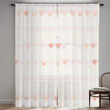两包粉色爱心条纹印花涤纶薄纱窗帘，柔和浪漫设计，半透明，非常适合卧室/客厅窗户装饰，情人节装饰 - 彩色 - 查看 8
