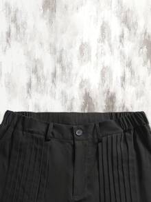 男士黑色阔腿裤，褶裥设计，街头风长裤 - 黑色 - 查看 6