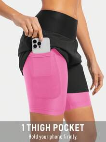 Qualicos Women's Cycling Shorts Skirt, Quick-Dry Breathable 2-In-1 Tight Shorts (With Gel Pad), High Waist Mountain Bike Sports Shorts Skirt - Watermelon Pink - View 3