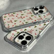 La carcasa del teléfono móvil con patrón de árbol de Navidad con lazo de moda está disponible para iPhone 17 / 13 / 12 / 11 / 16 pro Max / 15pro / 14 plus, compatible con oppo, vivo, honor, colección , amortiguación, antideslizante, ligero, nuevas  de moda, marcos de lente galvanizados, fundas protectoras tpu de alta calidad para hombres y mujeres. - transparente - Ver 4
