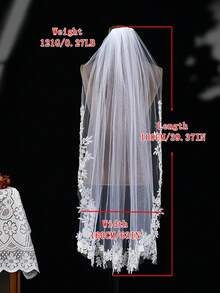 1pc 1 Meter Long Lace Applique Bridal Veil, Single Layer, With Metal Hair Comb, Elegant Minimalist, Suitable For Women's Wedding Dress Accessory Valentine's Day Accessories - 白色 - 查看 8
