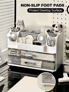 Makeup Organizer, Countertop Organizer With 2 Large Drawers, Cosmetic Display Case With Brush Holders, Perfume Organizer, Skin Care Storage For Lotion, Lipsitck, Beauty Essential, Desk Office Supplies, White Bathroom Counter Organizer, Jewelry Organizer, Nail Polish Organizer, Pantry Organizers, Drawer Organizers, Snack Containers, Bathroom Organizer, Bath Toy Storage, Bathroom Decor, Bathroom Stuff Shower Curtain, Skincare Cream Perfume Lipstick Dresser Counter, Valentines Gift - 白色 - 查看 5