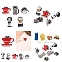 Mujeres Cubrir Broche Botón 5pcs Novedad Broche Pin Broche Botón Cafetera Herramientas Serie Patrón DIY Fabricación Aleación Ligero Decorativo Solapa Pins para Bolsa 5pcs Novedad Broche - como en la foto - Ver 1