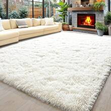 Living Room Rugs, Bedroom Rugs – Ultra Soft Plush Rug, Fluffy Shaggy Carpet, Washable Area Rug With Non-Slip Backing & 4 Free Grip Stickers, Modern Home Dorm Decor, Multiple Sizes 4x6 5x7 6x9 8x10 9x12 10x14, Black Rug - 象牙白 - 查看 1