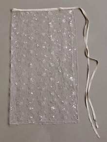 1PC Sequin-Embellished Mesh-Trim Asymmetrical Lace Skirt Versatile Layering Piece