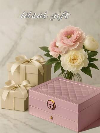 1 pieza Joyero de 3/2/1 niveles con cajones de almacenamiento de joyas, joyero y caja de almacenamiento grandes, con soporte de terciopelo para aretes, organizador de joyas, regalo del Día de San Valentín