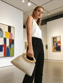 1个木质圆环手柄，适用于钩编包 - 实木缝纫，非常适合制作手工手提袋、沙滩包和钱包，DIY钱包制作 - 彩色 - 查看 1