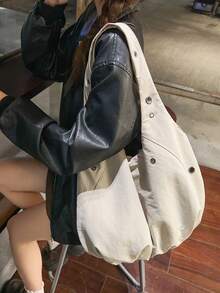 peach tree Borsa a tracolla casual, borsa per il tempo libero di colore unito semplice per coppie, borsa capiente con molte tasche, borsa funzionale per il trasporto per college, vacanze, viaggi, regali, ritorno a scuola, università, San Valentino, dormitorio, borsa da viaggio - Multicolore - Visualizzare 2