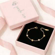 1pc Waterproof Delicate Stainless Steel Sparkling Cubic Zirconia Diamond Bracelet Adjustable Chain Bracelet