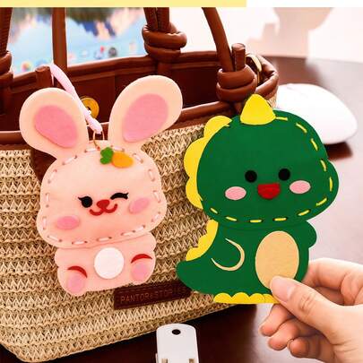 5pcs Cartoon Animal Non-Woven Fabric Hanging Decor Kit, DIY Craft For Kids & Preschool, Includes Non-Woven Fabric Pieces, Plastic Needles & Accessories, Easy Assembly Without Complex Tools, Develops Fine Motor Skills & Creativity, Educational & Fun