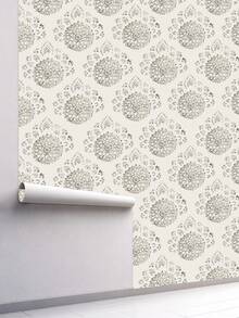 1卷44厘米灰色曼陀罗图案壁纸，波西米亚风格，可移除PVC壁纸，采用现代中性自粘设计。适用于橱柜装饰、卧室装饰、带自粘贴纸的墙板以及传统壁纸应用。 - 彩色 - 查看 7