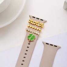 4件套四叶草设计表带装饰环 - 锌合金材质，时尚表带配件，兼容苹果硅胶表带（不含表带）