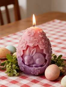1pc Delicate Floral Easter Rabbit Candle Mold - Heat-Resistant/Easy Clean For Aromatherapy Candle/Soap, Easter Decor Silicone Mold - White - View 5