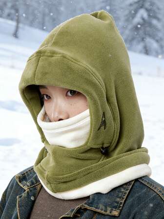 女士双面抓绒针织帽围巾套装，保暖护耳护颈，适合户外骑行，秋冬季百搭。