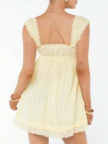 Women Summer Sleeveless Dress Floral Embroidery Loose Party A-Line Dress For Beach Club Streetwear - Vàng nhạt - Xem 5