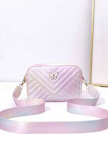 1pc Girls' Fashion Mini Square Crossbody Bag, Shoulder Bag Coin Purse, Embroidered Butterfly Versatile Minimalist Style, Ideal Gift Choice (Random Ombre Color)