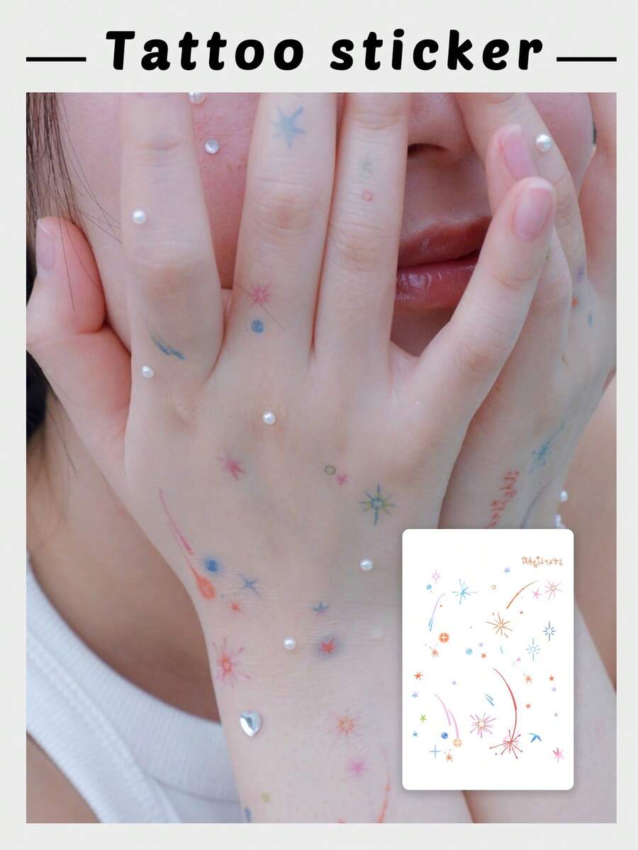 1pc Colorful Star Temporary Tattoo, Waterproof & Sweatproof, Unisex Design - Multicolor - View 1
