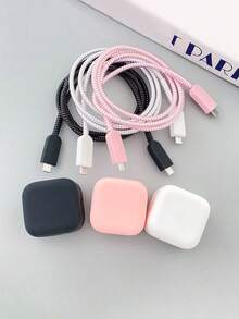 5pcs/Set Solid Color Silicone Charger Protector Covers, Compatible With IPhone 17/40W Cable, Anti-Bending, Pink/Black/White - Multicolor - View 2