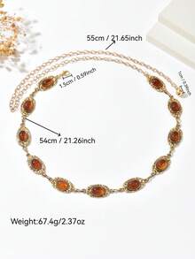 1 chiếc dây đeo eo bằng kim loại kiểu cổ điển, cá nhân hóa, họa tiết hoa văn mài mòn, phong cách Bohemian đa năng, có thể dùng làm dây đeo eo, dây đeo váy, dây đeo quần, phù hợp cho nữ mặc hàng ngày và dự tiệc (Màu sắc đá giả nâu ngẫu nhiên) - Nâu trong suốt - Xem 6