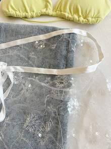 1PC Sequin-Embellished Mesh-Trim Asymmetrical Lace Skirt Versatile Layering Piece