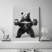 1pc 2d Flat Framed Canvas Wall Art - Bear Lifting Barbells Gym Poster, Modern Fitness Animal Artwork, Vertical Contemporary Decor For Living Room, Bedroom, Office, Kitchen, Bathroom, Dining Room - Unique Gift Idea - 綠色 - 查看 9