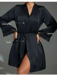 رداء حرير ناعم بلون أحادي أنيق بربطة الخصر، مناسب للعرائس وصبايا العروس والاستخدام المنزلي، رداء قصير للموسم الزفاف، قميص نوم وملابس نوم من الحرير الناعم، بيجامة نسائية من الشيفون المنقط والشبك، هدية عيد الحب وهدية رأس السنة الجديدة