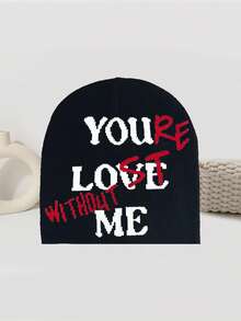 情人节情侣帽，时尚“你爱我”字母设计，秋冬户外骑行帽，保暖针织帽，Y2K街头风，秋冬美学 - YOU LOVE ME - 查看 9