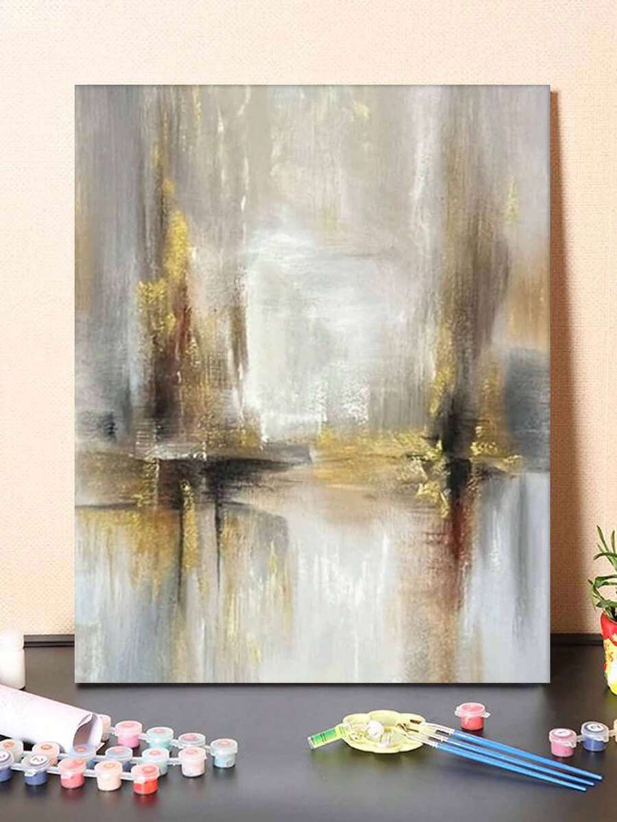 1pc Abstract Gold Gray Modern Art DIY Oil Painting By Numbers Canvas Painting DIY Crafts Adult Home Decoration 40x50cm/16x20inch, Holiday, Valentine's Day, Easter, Thanksgiving Gifts - Multicolor - View 1
