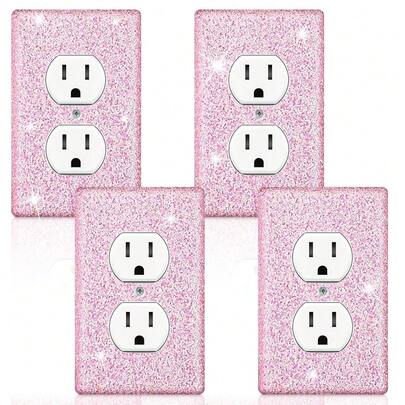 Yexiya 4 Pcs Glitter Light Switch Covers Glitter Bling Outlet Wall Plate Covers Preppy Gift For Nursery Decor Women Teens Room Decor(Pink),Pink