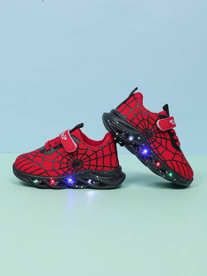Fashion Spider LED Lighting Breathable Mesh Sports Shoes, Suitable For Boys And Girls - Casual, Shock-Absorbing, All-Season Non-Slip Outdoor Running And Walking Sneakers