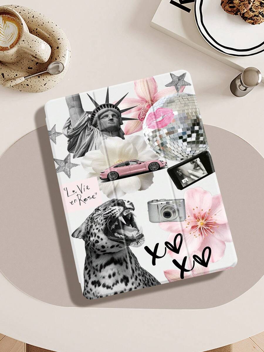 1pc Leopards And Disco Light Balls Tablet Case & Kindle E-Book Case Compatible With IPad 10th Generation, IPad 11/Air 4th/Air 7th/9.7 Inches, Compatible With Samsung Galaxy Tab A9 Plus, Kindle (11th Generation-2024 Release)(6 Inch), Kindle Paperwhite 12th Gen 2024, Great Holiday Gift, Stylish And Simple Pattern. - Pink - View 1