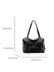 Túi xách thời trang đa năng, kiểu dáng cổ điển, màu trơn, tối giản, thích hợp cho người đi làm. - màu đen - Xem 2