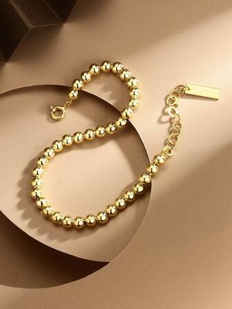 1pc S925 Sterling Silver Beaded Ball Bracelet, Minimalist Design Jewelry Gift For Women, Suitable For Daily Wear, Anniversary, Birthday, Mother, Girlfriend, Best Friend