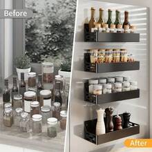 4-Piece Black Magnetic Side Shelf Sets - Strong Magnetic Fridge Shelves, No Drilling Required For Installation, Wall-Mounted Seasoning Storage Rack, A Household Storage Must-Have, Modern Home Storage Solution - 2pcs - 查看 6
